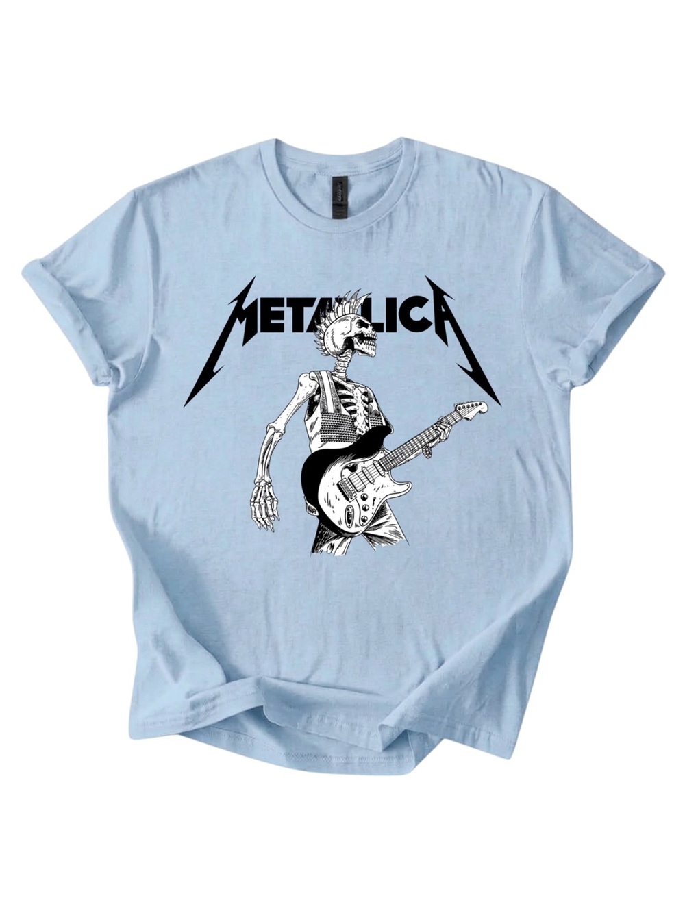 Gildan Metallica Skeleton Guitar Light Blue Graphic Tee
